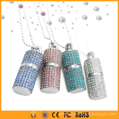 Silver Cylindrical Crystal Pendrive 8GB 16GB 32GB Crystal USB Drive